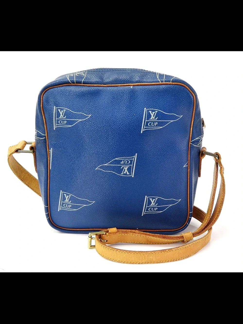 Louis Vuitton Blue and Tan Messenger Bag with LV Cup Motif